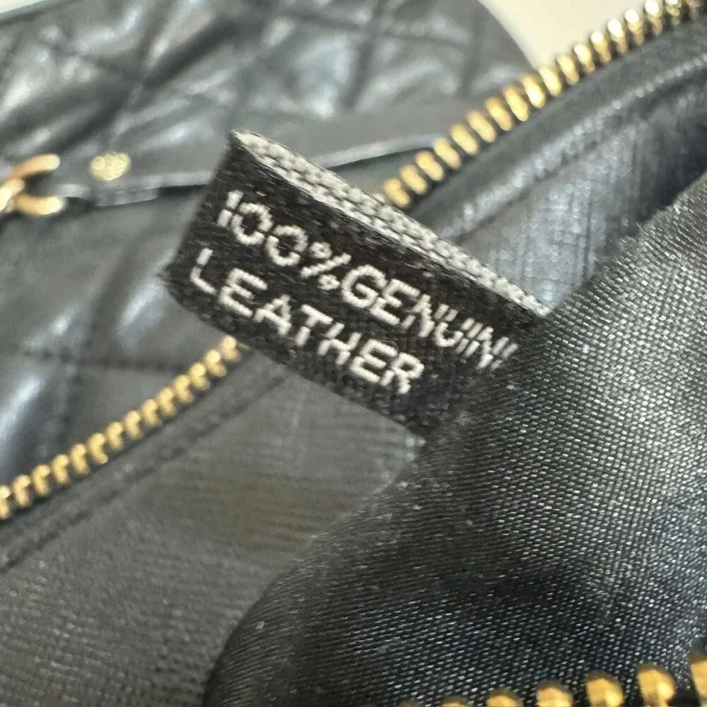 DKNY Leather Black Shoulder Bag Quilted Gold Purse Carryall Business Pocketbook